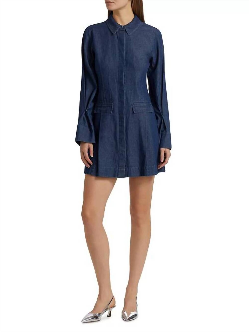 NEW DEREK LAM 10 CROSBY danielle denim shirt dress in jaye blue - Picture 7 of 9